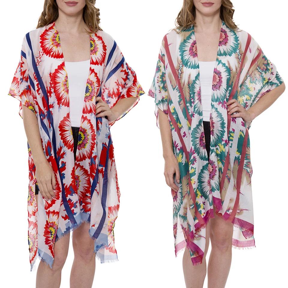 Women's Kimono Summer Floral Print Super Light Long Top Cover Beachwear Dress