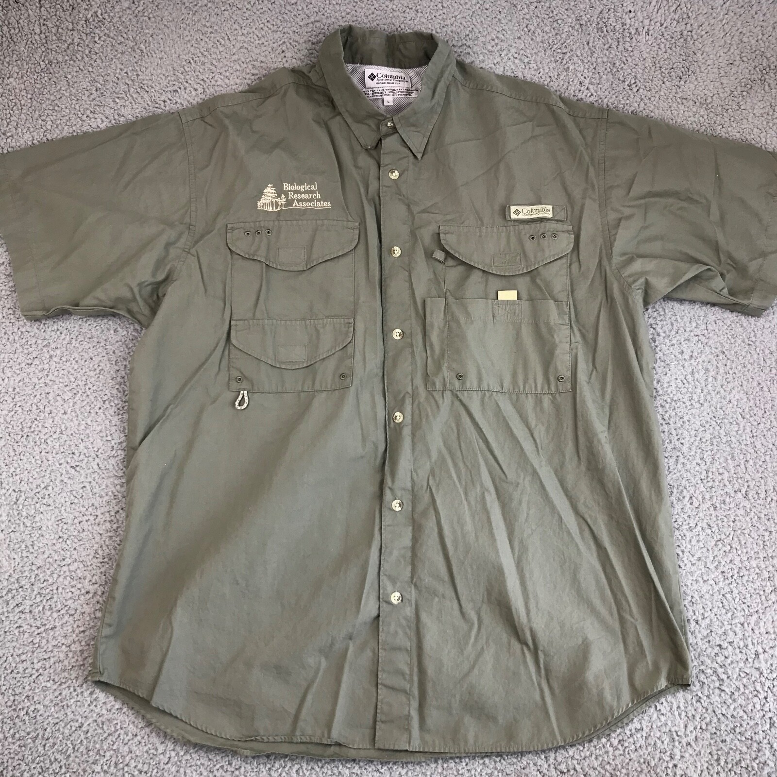 Columbia Shirt Mens Large Khaki Short Sleeve Button Front Collared Vent