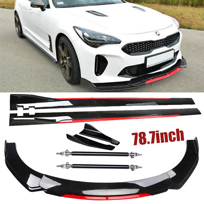 Front Bumper Lip Splitter + Side Skirt Glossy Black +Red For KIA Stinger Forte O