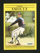 1991 FLEER #704 JOHN SMOLTZ AUTOGRAPHED RARE FULL SIGNATURE PRISTINE SIGNED CARD