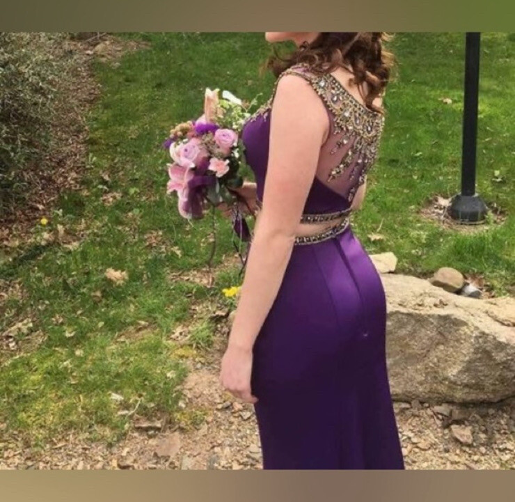 strapless open back dress Luuvis Women Sexy Purple Deep V-Neck Cross Back Glitter Corset Prom Dress  with Split