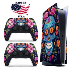 PS5 Disc Version Console  Controller Vinyl Skin Decal Wrap Sugar Skull Flowers