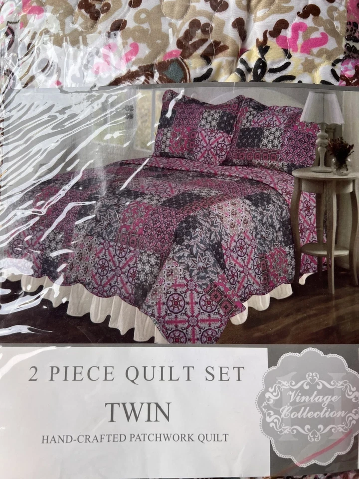Винтажная коллекция 2 изделия лоскутное одеяло Twin комплект розовый двусторонний цветочный новый - Изображение 2 из 3
