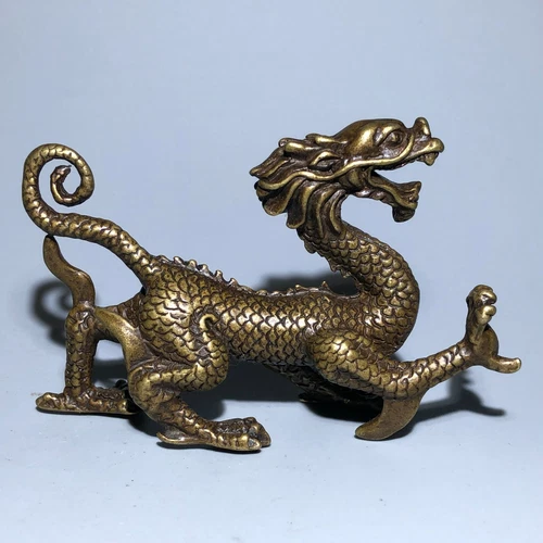 Chinese Old Vintage Solid Brass Handwork Collectible Dragon Ornament Statue NEW - Picture 8 of 16