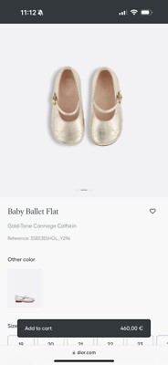 BABY DIOR Baby Girl Gold ballet Flats/Shoes Size 20 RRP $500