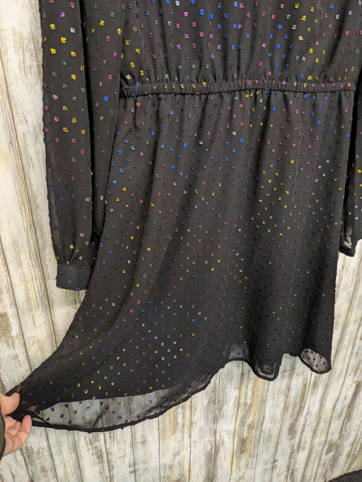 Vestido MODCLOTH Negro Chifón Arco Iris Clip Punto Lunares Manga Abullonada XL  Foto 4 de 4