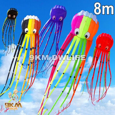 9KM 13color 8m Big Octopus Kite Soft Inflatable Kite 30D Ripstop Nylon with Bag