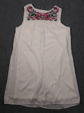 Luxology Dress Womens 14 White Peasant Floral Embroidered Sleeveless Lined