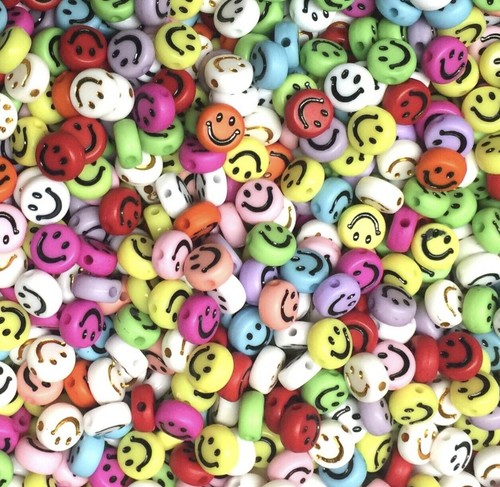100x Smiling Happy Face 7mm Beads for Jewellery Making - Pick Your Colour - Picture 5 of 13