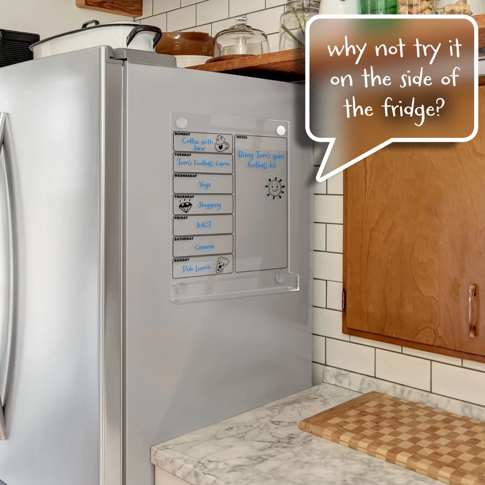 Acrylic Magnetic Fridge Planner with Pen Holder, Clear Weekly Meal Planner Board - Image 3 of 4