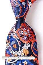 New Classic Floral Blue Orange Silver JACQUARD WOVEN 100 Silk Men's Necktie Tie