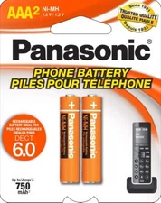 Panasonic NiMH AAA Rechargeable Batteries 2 Pack for Cordless Phones 750mAh