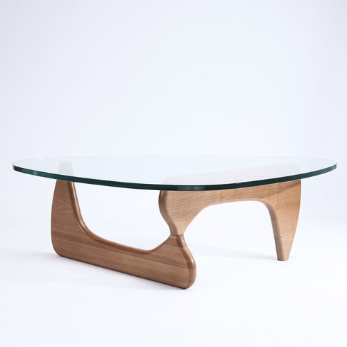 Noguchi Walnut Coffee Table Solid Wood Base 19mm Triangle Tempered Glass Top US - Picture 29 of 61