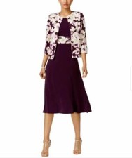 Jessica Howard Womens Dress With Jacket 2PC Floral Print in Plum/White Sz6-Excel