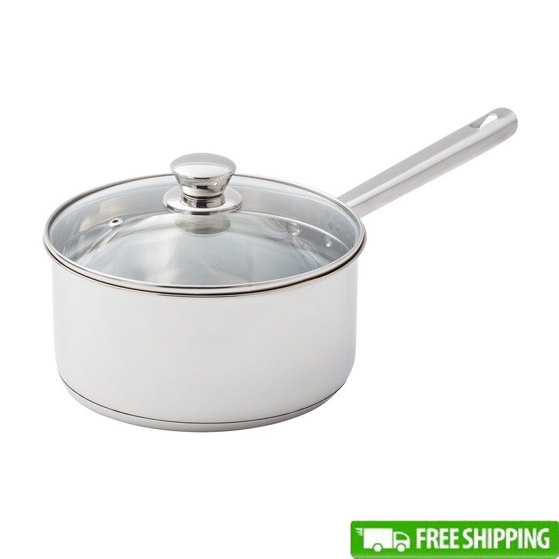 Induction Compatible 3qt Stainless Steel Saucepan W/ Straining Lid & Spout New