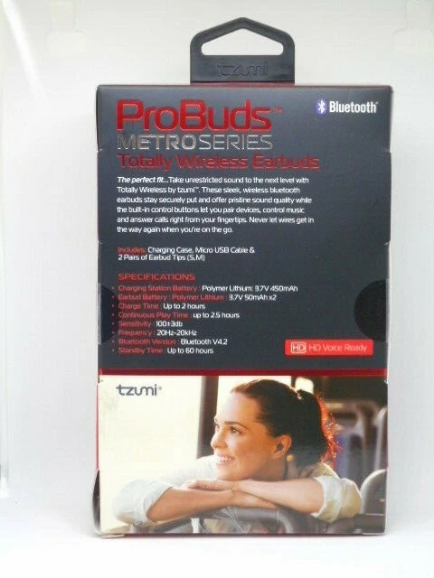 NEW TZUMI 4877 B 3 PROBUDS METRO SERIES WIRELESS EARBUDS W CHARGING CASE