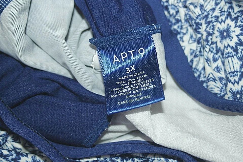 APT 9 Swimsuit One Piece Tankini Blue White Tummy Control Adj Straps 3X *VG+++ - Image 4 of 4