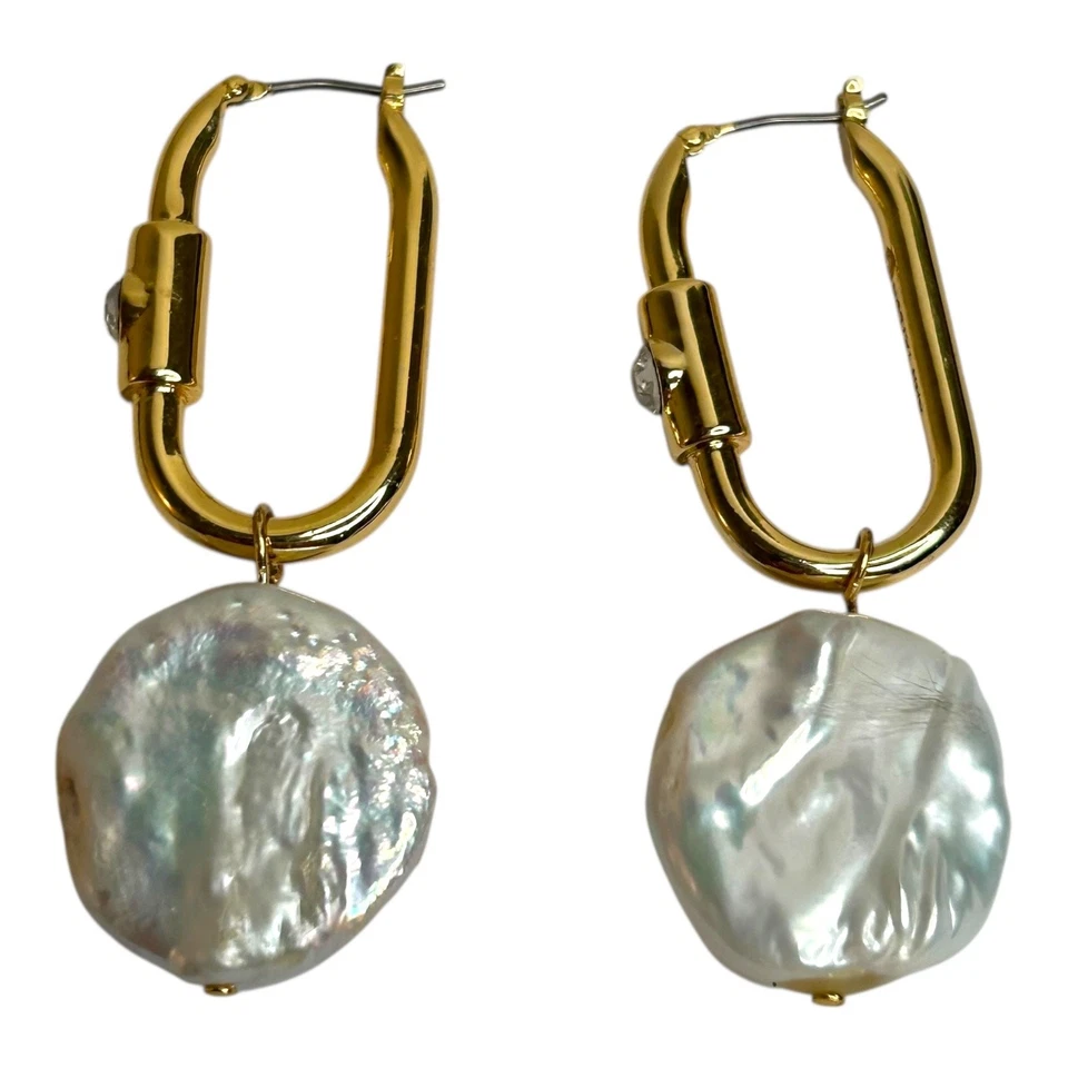 Pendientes colgantes Ann Taylor pequeños aros cuadrados imitación barroco perlas Foto 2 de 4