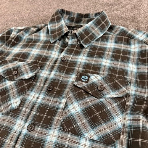 Born Scum Death Shred Mens Blue Black Plaid Flannel Shirt Large - product listing photo