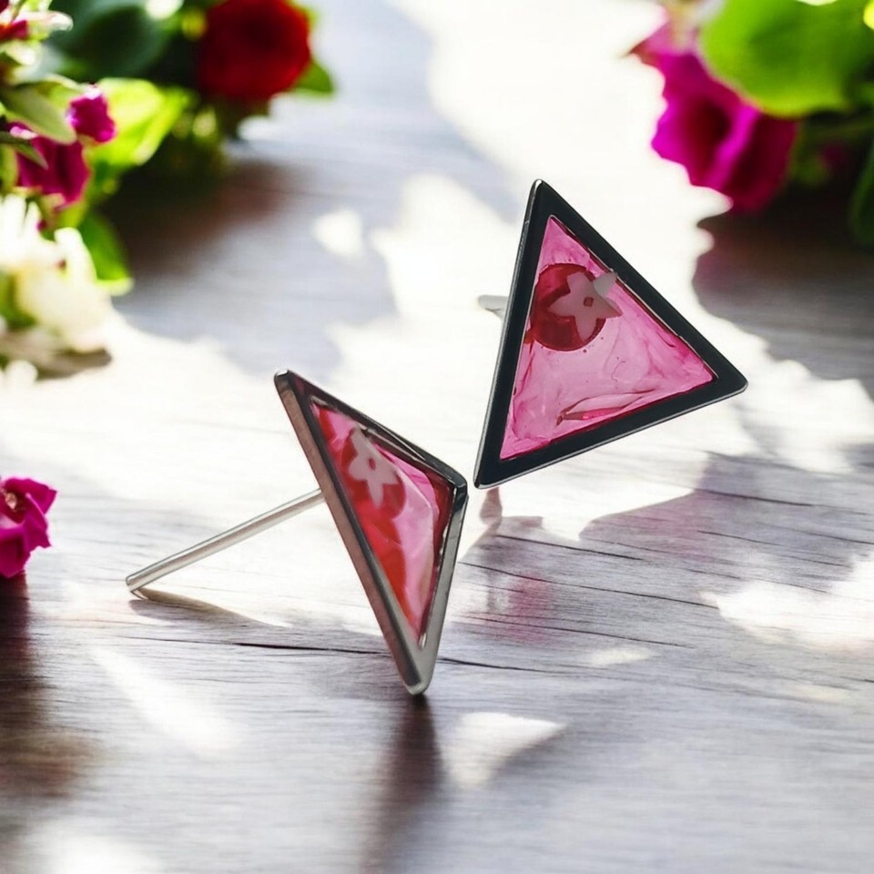 Stainless Steel Triangle Shape pink Resin Stud Earrings | eBay UK