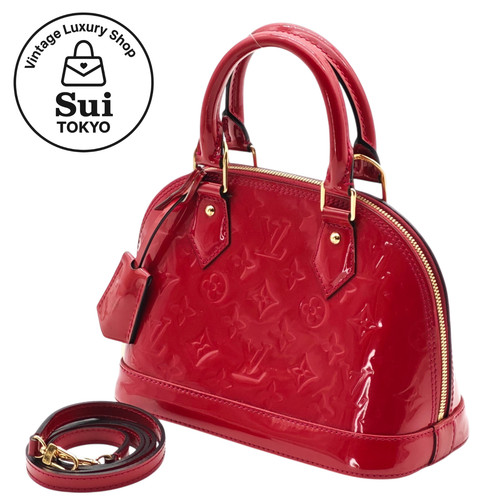 LOUIS VUITTON Alma BB Vernis Monogram 2Way Shoulder Bag M91606 Red Auth 0215