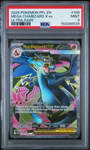 2025 POKEMON PFL EN-PHANTASMAL FLAMES ULTRA RARE #109 MEGA CHARIZARD X EX PSA 9