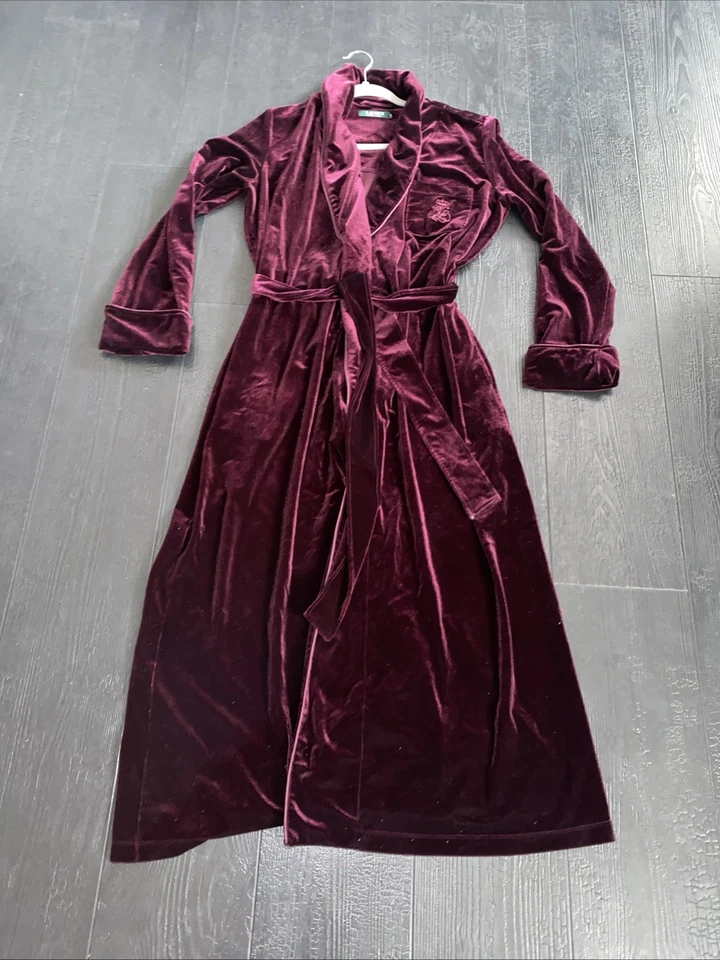 Bata larga de terciopelo de vino de vacaciones Lauren Ralph Lauren para mujer pequeña mediana Foto 4 de 4