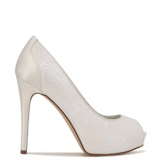 NINE WEST - HIZZIA, White ivory lace peep toe 4.75" stiletto platforms, SZ 7.5