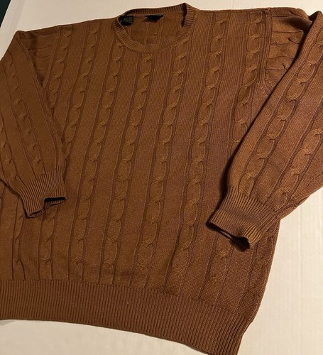VINTAGE Bobby Jones Silk Cashmere Brown Cable Knit Crewneck Sweater LARGE Golf , Size L, $42.95 - Photo 2