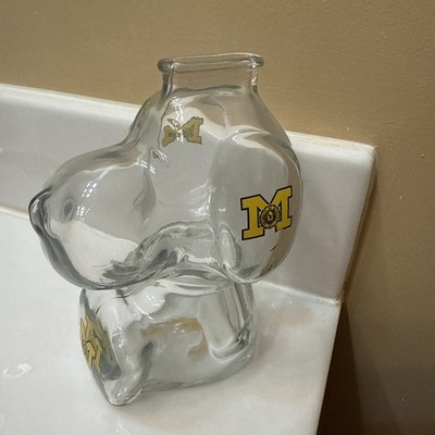 Vintage SNOOPY University Of Michigan Anchor Hocking Glass Coin Piggy Bank