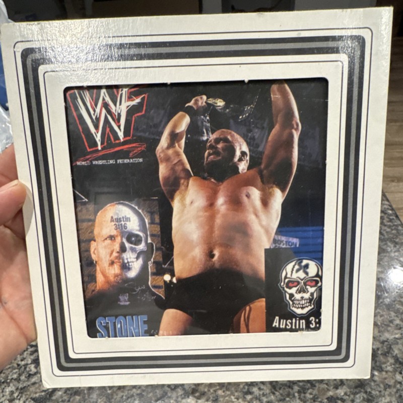 Carnival Glass Prize 8"x8" ~ 90s (Vintage) WWF Wrestling STONE COLD Steve Austin