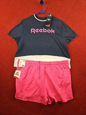 NWT Women's Plus Size2X Reebok Training Linear Logo Crop Tee Navy & Shorts