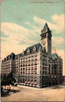 US Post Office Washington DC 1910 Clock Tower Litho-Chrome Postcard
