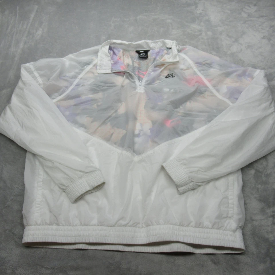 Nike SB Windbreaker Mens XL White Floral Transparent Lightweight Packable Jacket - Image 2 of 4