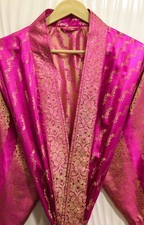 100 Satin Silk Brocade Pink  Golden kimono Long Robe Gown Woman Kimono KMO5539