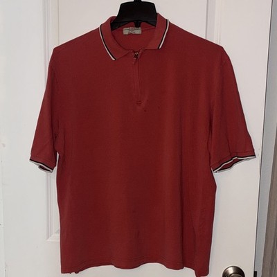 Luciano Barbera Polo Mens XXL Red Solid Short Sleeve Collared 1/4 Zip Knit