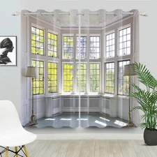 Window Landscape Window Curtains 3D French Window Scenery White Modern Balcon...