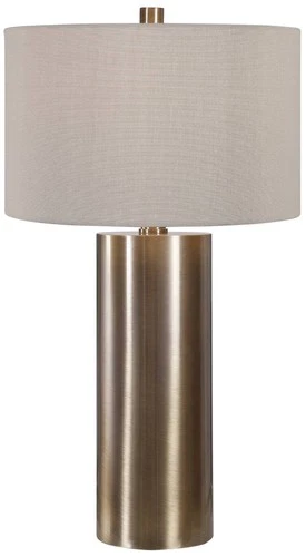 Glam Table Lamp 31 1/2" Tall Brushed Brass Beige Drum Shade Living Room Bedroom - Picture 2 of 8