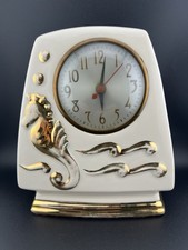 RARE working MCM Art Deco Howell China Gold Sea Horse corded mantle analog clock