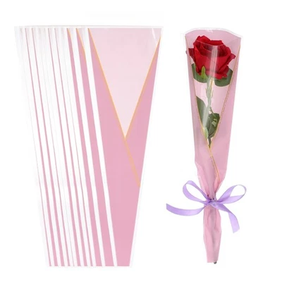 Pour 100 sacs d'emballage floral manches bord doré violet 45x12x3 cm - Photo 1/4