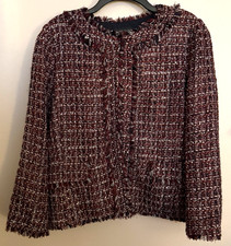 ANN TAYLOR WOMEN'S SIZE 12 TWEED FRINGE BLAZER JACKET MULTI-COLOR HOOK  EYE
