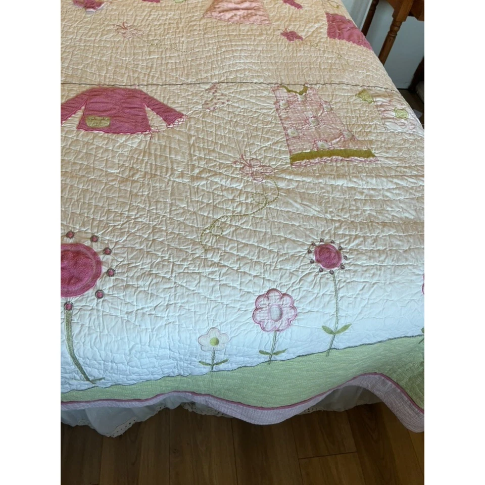 被子毯女孩双面绗缝花卉晾衣绳拼布粉色 81x68 — 第 4/4 张图片