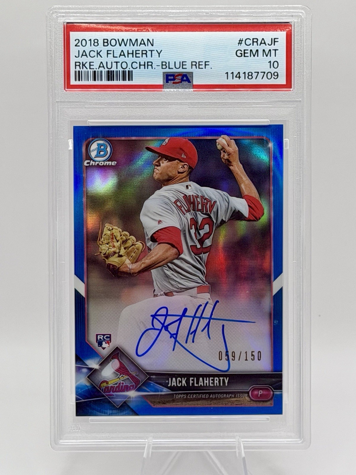 Jack Flaherty | '18 Bowman Chrome Auto | RC | Blue Refractor | 59/150 | PSA 10