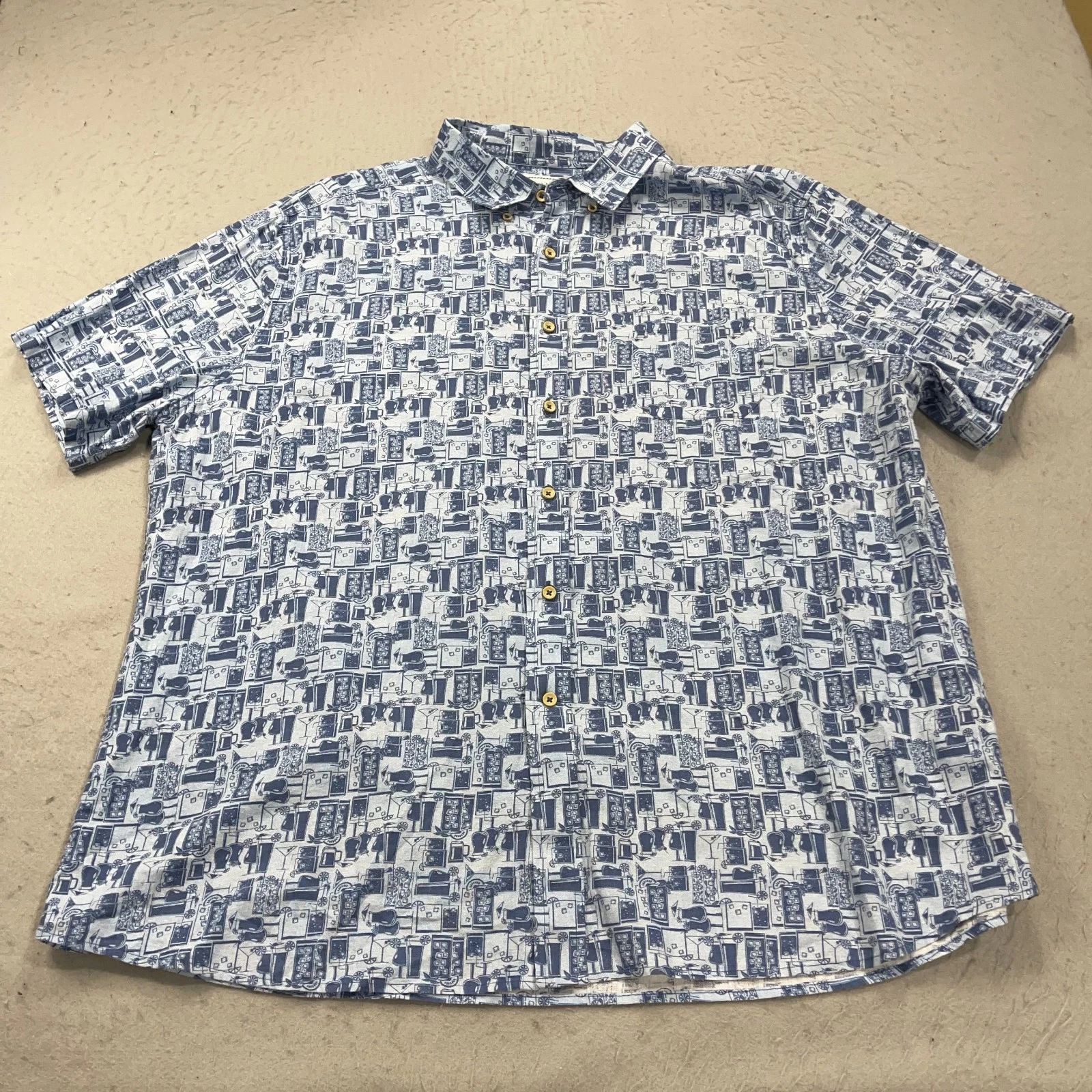 Southern Tide Shirt Mens 2XL XXL Blue Happy Hour Linen Rayon Camp Hawaiian Print