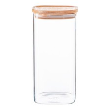 Square Glass Storage Jars with Wooden Lids Kitchen Food Storage Canister