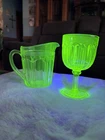 Vintage Anchor Hocking Colonial Uranium Depression Glassware Goblet and Pitcher