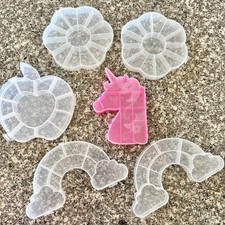 6 Empty Bead Organizer Containers Clear Plastic Apple Unicorn Rainbow Flower