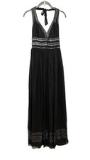 Vintage Beaded Adrianna Papell Evening Sequin 100% Silk Y2K Black Halter Maxi 4