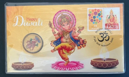 2018 Australia Happy Diwali Festival of Lights Perth Mint PNC with $1 Coin