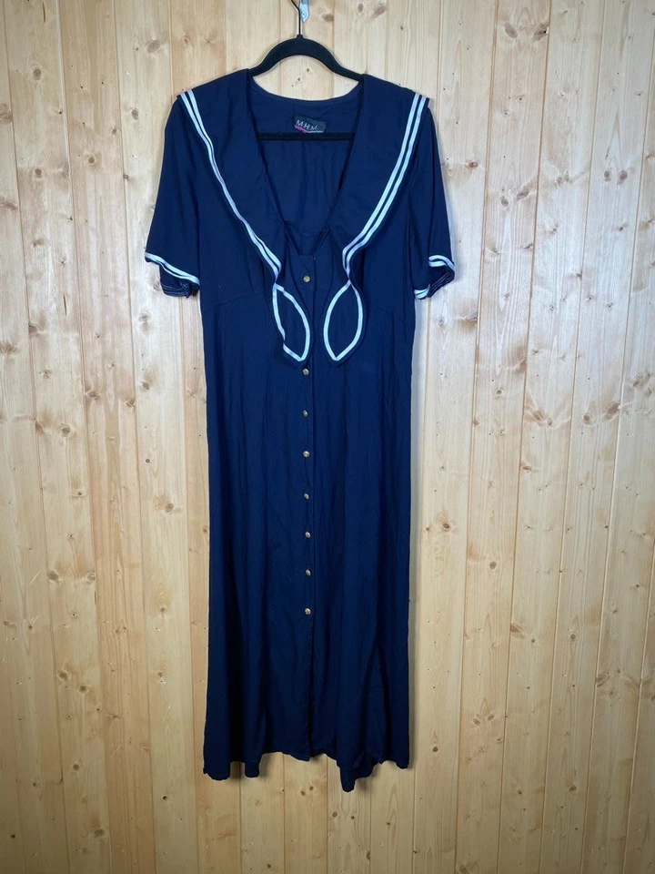 Vestido Marinero MHM Años 80 De Colección Azul Marino Blanco Náutico Atado Botones Midi Talla L Foto 4 de 4